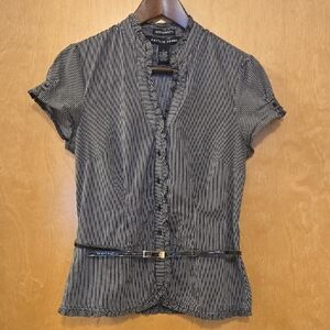 Antilia Femme Black and White Short-Sleeve Button Down Top